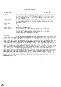 ABSTRACT This Document Presents the Speeches and Programs That Comprised the 48Th Annual Conference of the Associations of College Unions-International