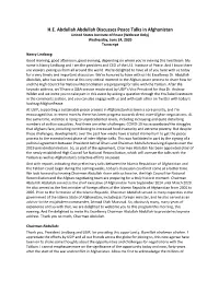 H.E. Abdullah Abdullah Discusses Peace Talks in Afghanistan United States Institute of Peace (Webcast Only) Wednesday, June 24, 2020 Transcript