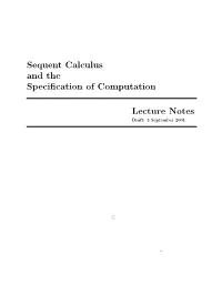Sequent Calculus and the Specification of Computation