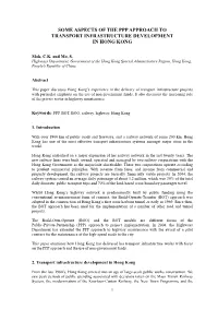 Some Aspects of the Ppp Approach to Transport Infrastructure Development in Hong Kong