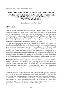 The Commonwealth Principles (Latimer House) on the Relationship Between the Three Branches of Government: Twenty Years On