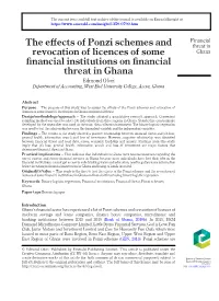 The Effects of Ponzi Schemes and Revocation of Licences of Some