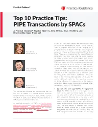 Top 10 Practice Tips: PIPE Transactions by Spacs