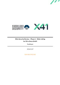 Wire Security Review – Phase 2 – Web, Calling for Wire Swiss Gmbh