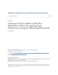 Cyberspace, the Free Market and the Free Marketplace of Ideas: Recognizing Legal Differences in Computer Bulletin Board Functions Eric Schlachter