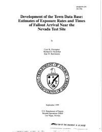 Development of the Town Data Base: Estimates of Exposure Rates and Times of Fallout Arrival Near the Nevada Test Site