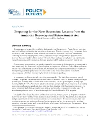 Preparing for the Next Recession: Lessons from the American Recovery and Reinvestment Act by Jared Bernstein and Ben Spielberg