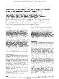 Prevalence and Functional Analysis of Sequence Variants in the ATR Checkpoint Mediator Claspin