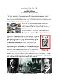Scientists and War 1916-2016 by Dave Webb Leeds Beckett University and Scientists for Global Responsibility