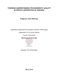 Towards Understanding Programmatic Quality in Private Universities in Tanzania