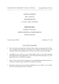 UNCORRECTED TRANSCRIPT of ORAL EVIDENCE to Be Published As HC 903-Ii