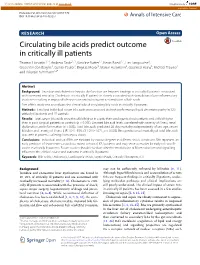 Circulating Bile Acids Predict Outcome in Critically Ill Patients