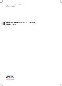 (EPSRC): Annual Report and Accounts 2017 to 2018