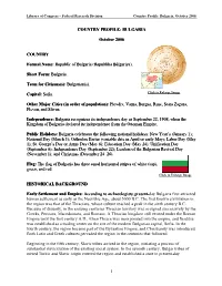 Federal Research Division Country Profile: Bulgaria, October 2006