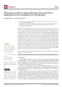 Interactions of HIV-1 Capsid with Host Factors and Their Implications for Developing Novel Therapeutics