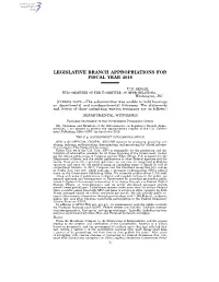 Legislative Branch Appropriations for Fiscal Year 2018