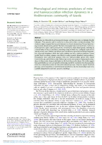 Phenological and Intrinsic Predictors of Mite and Haemacoccidian Infection Dynamics in a Cambridge.Org/Par Mediterranean Community of Lizards