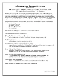 A TIMELINE for GOLDEN, COLORADO (Revised October 2003)