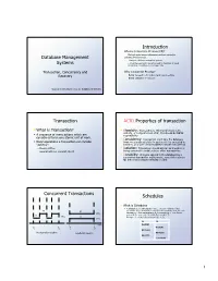 Database Management Systems Introduction Transaction ACID