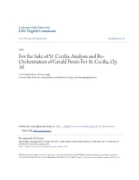 For the Sake of St. Cecilia: Analysis and Re- Orchestration of Gerald Finzi's for St