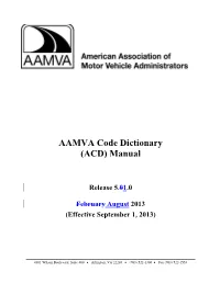 AAMVA Code Dictionary (ACD) Manual