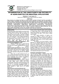 Determination of the Constituents and Suitability of Azara Barytes for Industrial Applications
