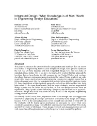 What Knowledge Is of Most Worth in Engineering Design Education?
