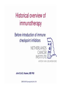 Historical Overview of Immunotherapy