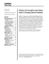 History of Innovation and Value- Add in Compaq Server Families