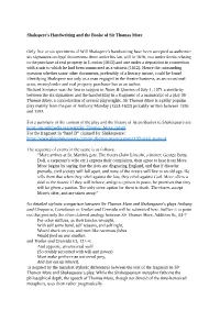 Shakspere's Handwriting and the Booke of Sir Thomas More