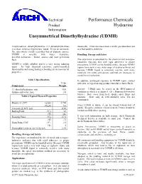 Unsymmetrical Dimethylhydrazine (UDMH) Technical Data Sheet