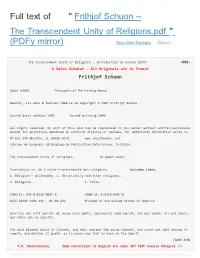 Frithjof Schuon – the Transcendent Unity of Religions.Pdf " (Pdfy Mirror) See Other Formats (None)