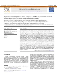 Hydroxyl Containing Seleno-Imine Compound Exhibits Improved Anti-Oxidant Potential and Does Not Inhibit Thiol-Containing Enzymes