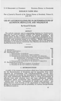 USE of 8-HYDROXYQUINOLINE in DETERMINATIONS of ALUMINUM, BERYLLIUM, and MAGNESIUM by Howard B