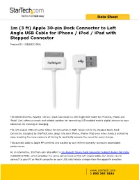 Apple 30-Pin Dock Connector to Left Angle USB Cable for Iphone / Ipod / Ipad with Stepped Connector