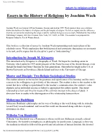 Essays in the History of Religions by Joachim Wach