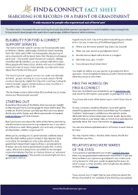 Fact Sheet Searching for Records of a Parent Or Grandparent a Web Resource for People Who Experienced out of Home ‘Care’