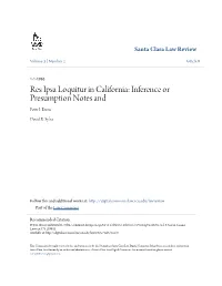 Res Ipsa Loquitur in California: Inference Or Presumption Notes and Peter I