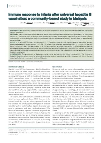 Immune Response in Infants After Universal Hepatitis B Vaccination: a Community-Based Study in Malaysia
