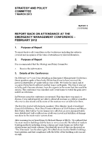 Strategy and Policy Committee Report Back on Attendance at the Emergency Management Conference