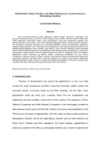 Globalisation, Policy Transfer, and Global Governance: an Assessment in Developing Countries