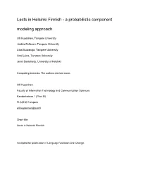 Lects in Helsinki Finnish - a Probabilistic Component Modeling Approach