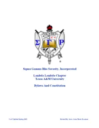 SIGMA GAMMA RHO SORORITY, INC. LAMBDA LAMBDA CHAPTER BY-LAWS “A Non-Governmental Organization Associated with the United Nations Department of Public Information”