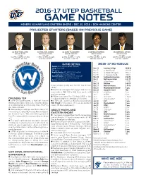 UTEP Game Notes