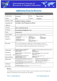 Application Form for Reviewer