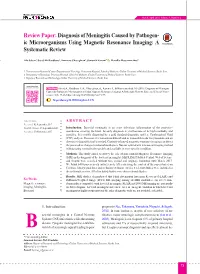 Diagnosis of Meningitis Caused by Pathogenic Microorganisms Using Magnetic Resonance Imaging: a Systematic Review.Basic and Clinical Neuro- Science, 9(2), 73-86