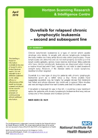 Duvelisib for Relapsed Chronic Lymphocytic Leukaemia – Second and Subsequent Line