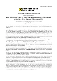 Raiffeisen Bank International AG EUR 500,000,000 Fixed to Reset Rate Additional Tier 1 Notes of 2020 with a First Reset Date On