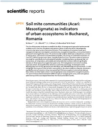 Soil Mite Communities (Acari: Mesostigmata) As Indicators of Urban Ecosystems in Bucharest, Romania M