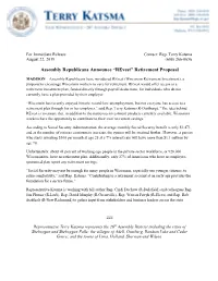 Assembly Republicans Announce “Revest” Retirement Proposal